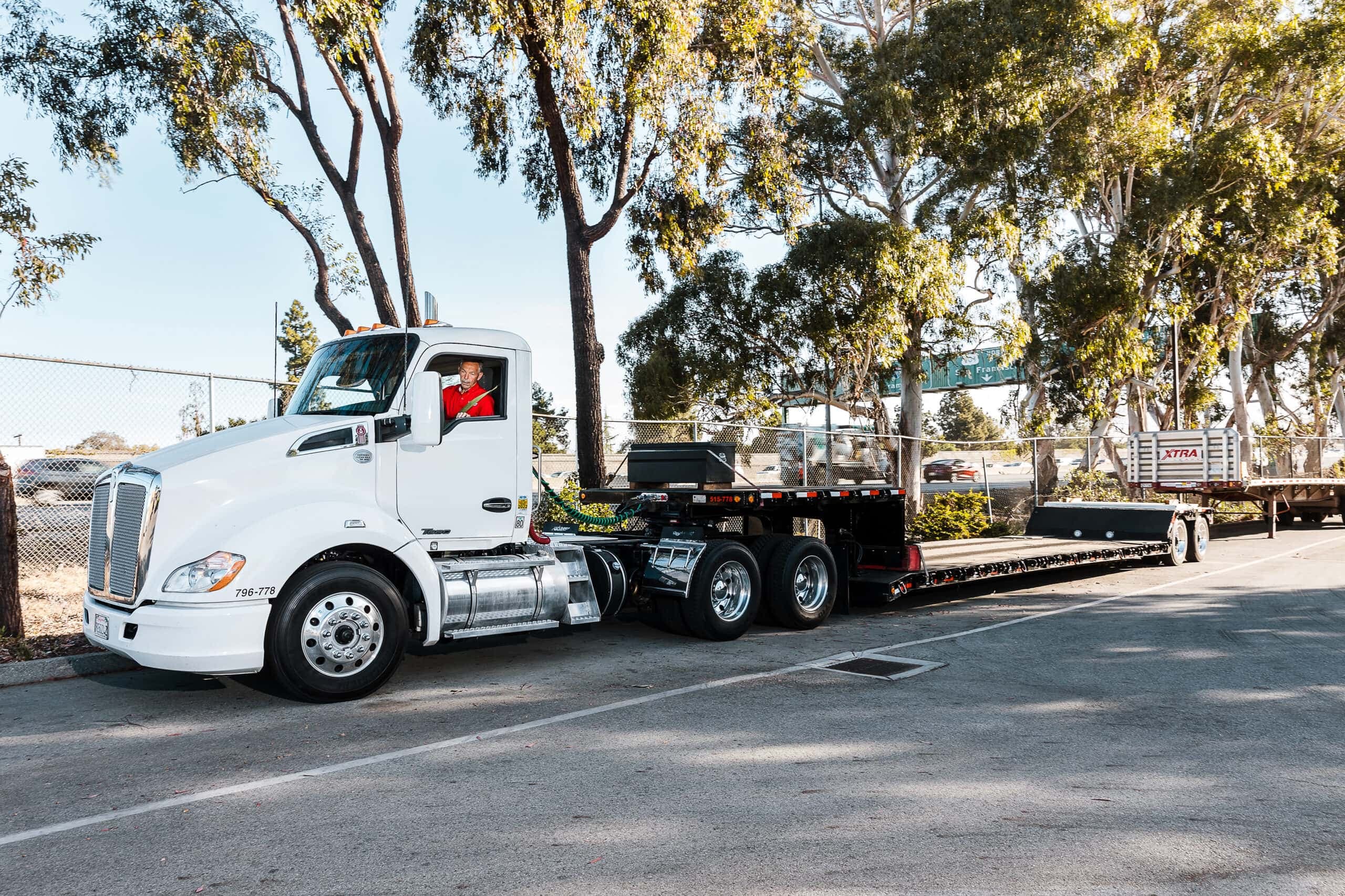 flatbed trailer and truck