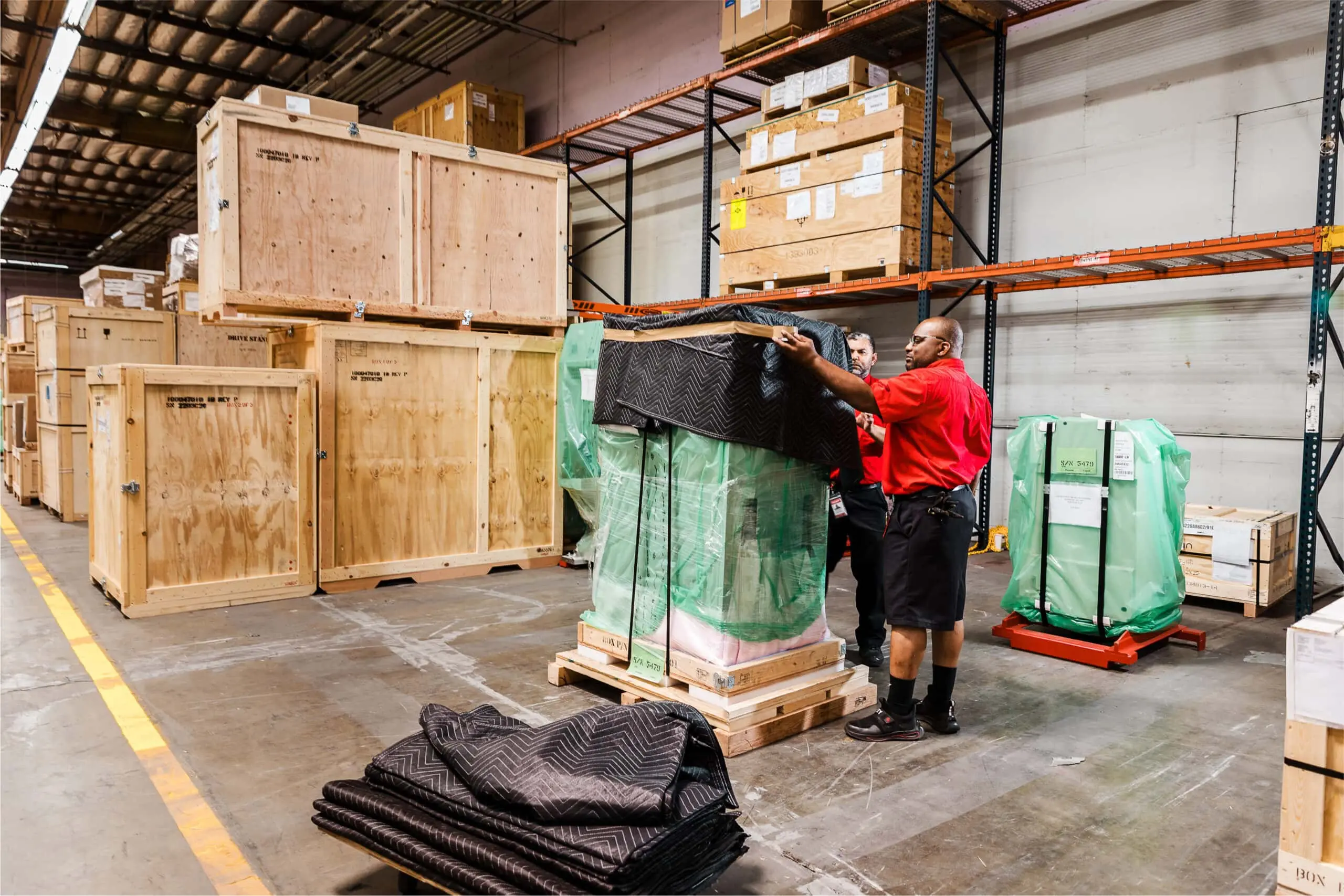 logistics warehouse workers pallets